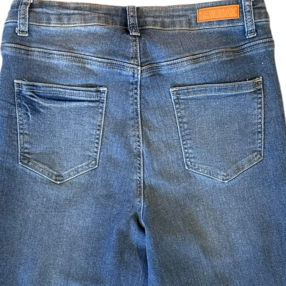 New Max Women’s Wide Straight Leg Blue Jeans Rhinestones 8 High Waist Stretch - Picture 7 of 7